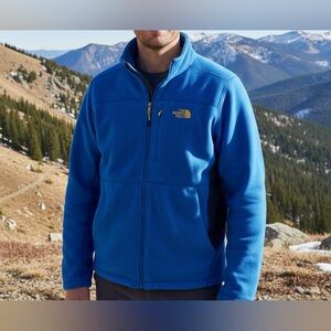 The North Face Men's Full Zip Fleece Mid Layer Jacket Royal Blue & Grey Sz med